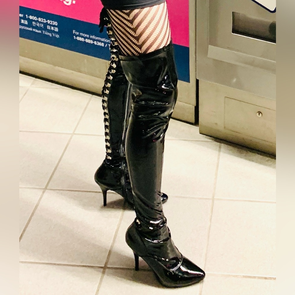 Pleaser - Seduce-3063 - Thigh-High Stiletto Boots - US Size 11 - Black Patent